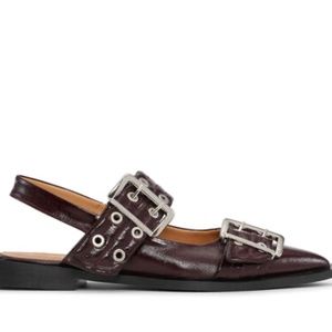 Ganni Buckle Ballerina Flat - Burgundy - 38/US W 7.5